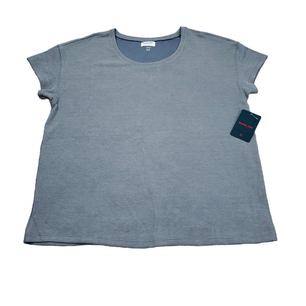 Tommy John Women's Waffle Lounge Tee Shirt Top Gray Size Medium Short Sleeve